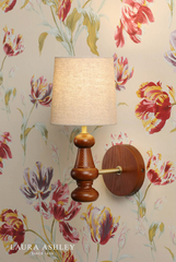 Laura Ashley Millbrook Wall Light Dark Wood and Industrial Brass With Shade
