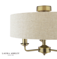 Laura Ashley Sorrento 3 Light Semi-Flush Matt Antique Brass With Natural Shade
