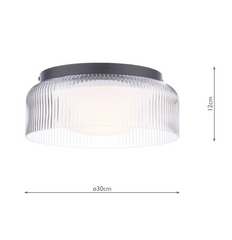 Laura Ashley Charissa Bathroom Ceiling Light Matt Black and Ribbed Glass IP44