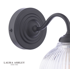 Laura Ashley Charissa Bathroom Wall Light Matt Black and Ribbed Glass IP44
