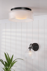 Laura Ashley Charissa Bathroom Wall Light Matt Black and Ribbed Glass IP44