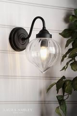 Laura Ashley Whitham Outdoor Wall Light Matt Black and Ribbed Glass IP44