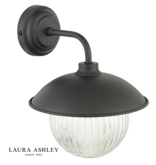 Laura Ashley Hatton Outdoor Wall Light Matt Black and Ribbed Glass IP44