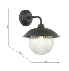 Laura Ashley Hatton Outdoor Wall Light Matt Black and Ribbed Glass IP44