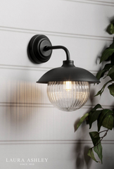 Laura Ashley Hatton Outdoor Wall Light Matt Black and Ribbed Glass IP44