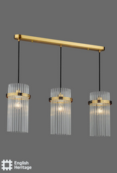 Eltham 3 Light Bar Pendant Antique Gold and Glass