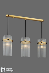 Eltham 3 Light Bar Pendant Antique Gold and Glass