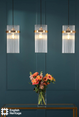 Eltham 3 Light Bar Pendant Antique Gold and Glass