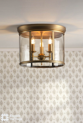 Marble Hill 3 Light Flush Aged Brass and Glass