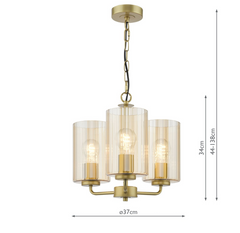 Daylin 3 Light Pendant Satin Gold and Amber Ribbed Glass