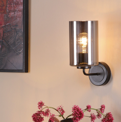 Daylin Wall Light Satin Black and Smoked Ribbed Glass
