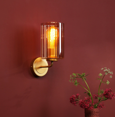 Daylin Wall Light Satin Gold and Amber Ribbed Glass