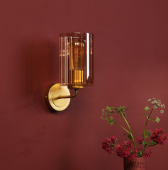 Daylin Wall Light Satin Gold and Amber Ribbed Glass