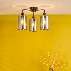 Daylin 3 Light Semi-Flush Satin Black and Smoked Ribbed Glass