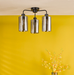 Daylin 3 Light Semi-Flush Satin Black and Smoked Ribbed Glass