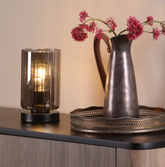 Daylin Table Lamp Satin Black and Smoked Ribbed Glass