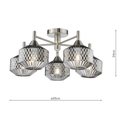 Fabrienne 5 Light Semi-Flush Satin Nickel and Smoked Glass