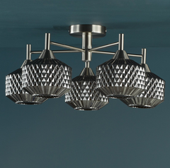 Fabrienne 5 Light Semi-Flush Satin Nickel and Smoked Glass