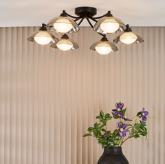 Kadience 6 Light Semi-Flush Satin Black and Smoked Glass