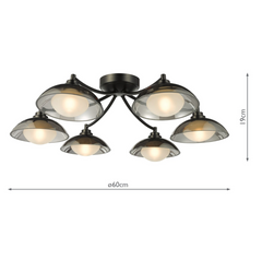 Kadience 6 Light Semi-Flush Satin Black and Smoked Glass