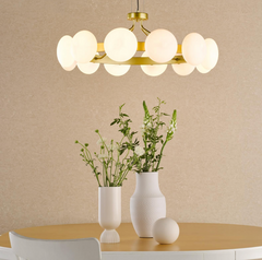 Tauri 12 Light Pendant Matt Gold and Opal Glass