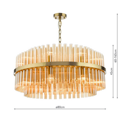 Imani 16 Light Pendant Natural Brass and Champagne Ribbed Glass
