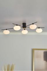 Jasper 5 Light Semi-Flush Matt Black and Opal Glass