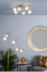 Avari 6 Light Semi-Flush Satin Brass and Frosted Glass