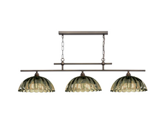Mabel 3 Light Bar Pendant Antique Brass with Moss Glass