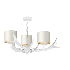 David Hunt Lighting Antler 3 Light Pendant White Complete with Bespoke Shades