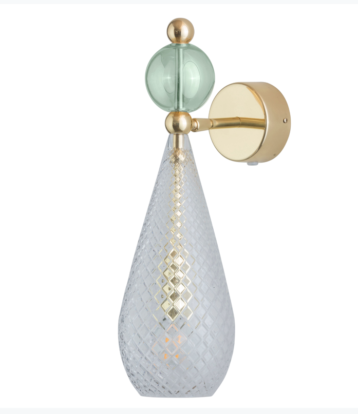 Ebb & Flow Smykke Wall lamp, Crystal with Glass ball, Gold
