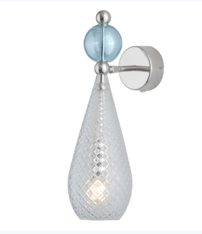 Ebb & Flow Smykke Wall lamp, Crystal with Glass ball, Silver