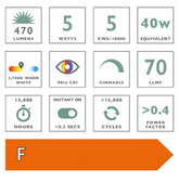 (Pack of 6) LED ES/E27 GLS Light Bulb (Lamp) 5w 470lm 2700k