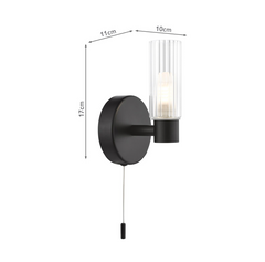 Bolton Bathroom Wall Light Matt Black and Ribbed Glass IP44