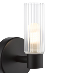 Bolton Bathroom Wall Light Matt Black and Ribbed Glass IP44