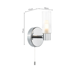 Bolton Bathroom Wall Light Polished Chrome and Ribbed Glass IP44