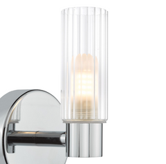 Bolton Bathroom Wall Light Polished Chrome and Ribbed Glass IP44