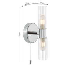 Bolton 2 Light Bathroom Wall Light Polished Chrome and Ribbed Glass IP44