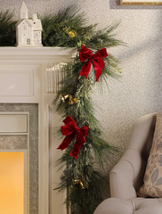 Laura Ashley Green Pre Lit Garland with Bells 180cm