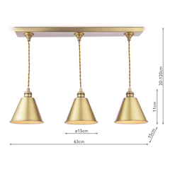 Joules Wollaton 3 Light Bar Pendant Matt Antique Brass and Matt White