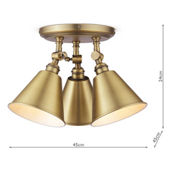 Joules Wollaton 3 Light Plate Spotlight Matt Antique Brass and Matt White