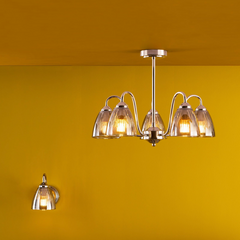 Glynis 5 Light Semi-Flush Polished Nickel and Smoked Ribbed Glass
