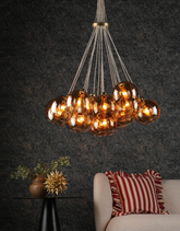 David Hunt Lighting Apollo 19 Light Cluster Pendant Butter Brass and Amber Glass
