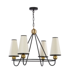 Bergen 4 Light Pendant Black and Butter Brass with Tall Shades