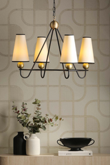 Bergen 4 Light Pendant Black and Butter Brass with Tall Shades
