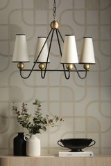 Bergen 4 Light Pendant Black and Butter Brass with Tall Shades