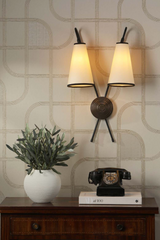 Battersea Double Wall Light Black and Bronze With Shades