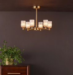 Hilaria 6 Light Semi-Flush Antique Gold and Amber Ribbed Glass