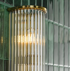 Tobiah 4 Light Bathroom Wall Light Natural Brass and Glass IP44
