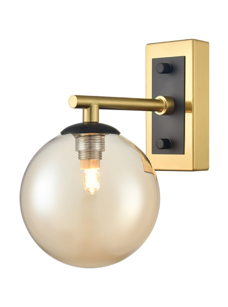 Stellar Wall light matt black and aged brass with amber glass